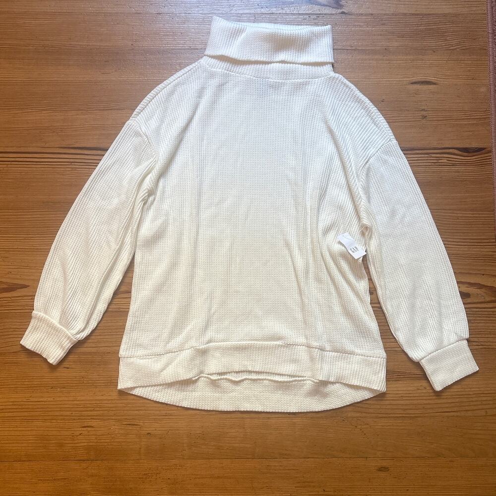 NWT Gap ivory long sleeve cowl neck waffle knit thermal pullover SIZE M‎